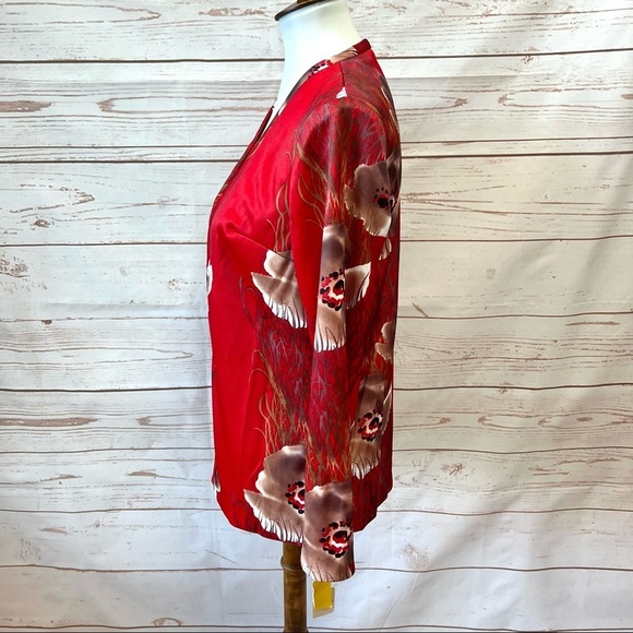 Vintage MCM Red Asian Floral Cardigan Jacket - Picture 3 of 6